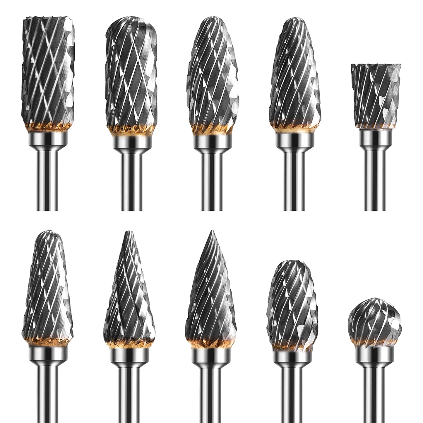 10Pcs Tungsten Carbide Burr Set with 1/8"(3mm) Shank for Metal Working, Double Cut Die Grinder Cutting Burrs Bit for Rotary Tool