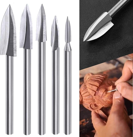 Wood Carving Bit Compatible with Dremel, 5 PCS HSS Engraving Drill Bit Wood Crafts Grinding Woodworking Tool with 1/8” Shank Universal Fitment for Rotary Tool