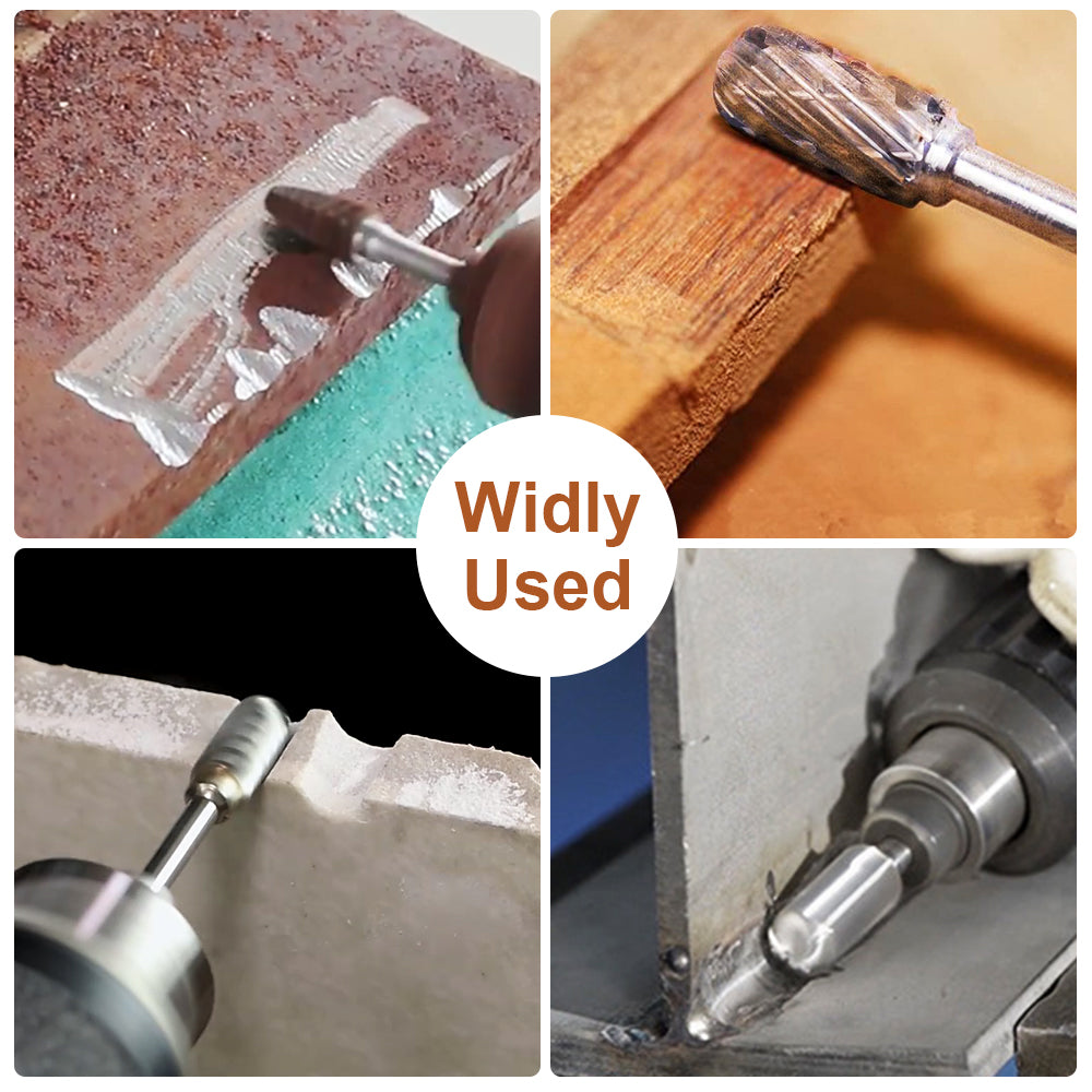 10Pcs Tungsten Carbide Burr Set with 1/8"(3mm) Shank for Metal Working, Double Cut Die Grinder Cutting Burrs Bit for Rotary Tool