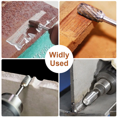 10Pcs Tungsten Carbide Burr Set with 1/8"(3mm) Shank for Metal Working, Double Cut Die Grinder Cutting Burrs Bit for Rotary Tool