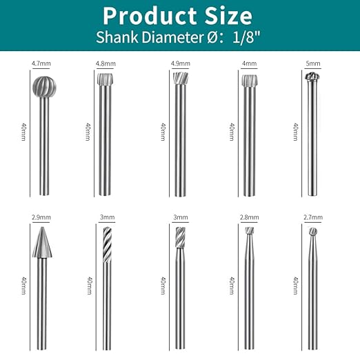 20PCS HSS Rotary Burr Set, Carving Bits and Engraving Router Bit Set for Rotary Tool Accessories with 1/8"(3mm) Shank for Woodworking, Engraving, Drilling,Grooving
