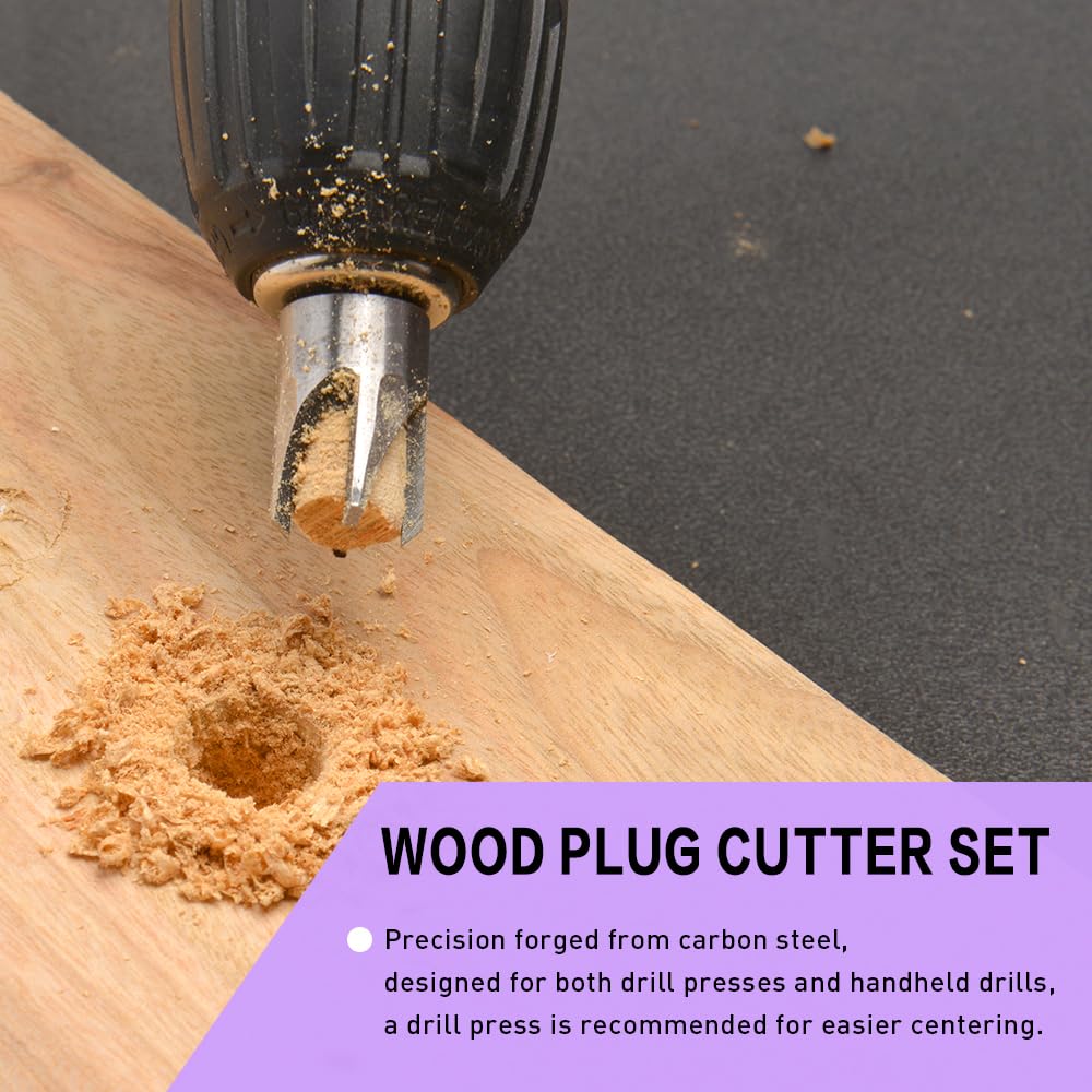 Countersink Drill Bit Set, 5 Piece Woodworking Chamfered Set with 1/4 Inch Hex Shank Compatible with Dremel Rotary Tool, Counter Sinker Tools for Hole Drilling, 2 Piece Wood Plug Cutter with L-Wrench