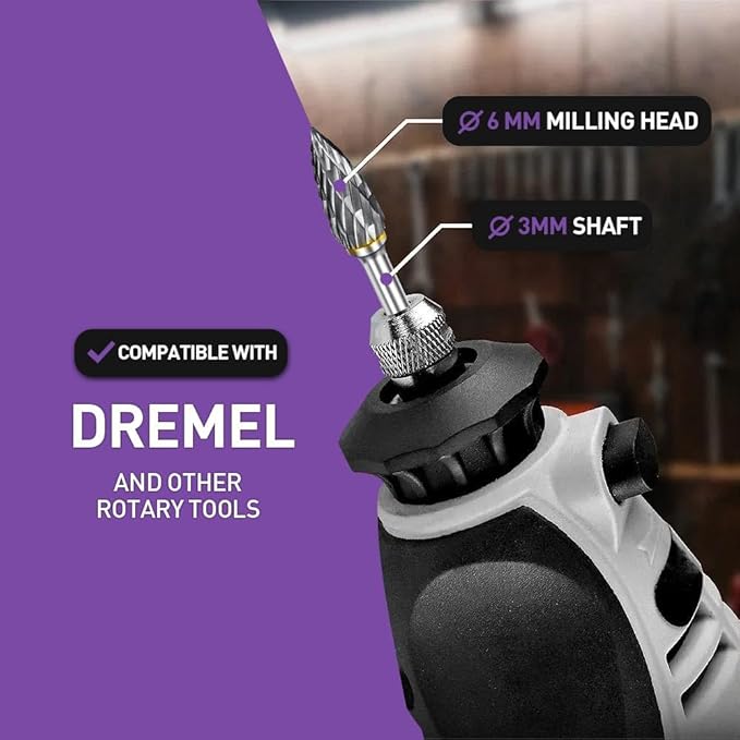 Carving Bits Compatible with Dremel, 10Pcs Carbide Burr Set Grinding Bits with 1/8" Shank, Die Grinder Bits Wood Stone Carving Cutting Engraving Grinder Accessories Kit Attachment