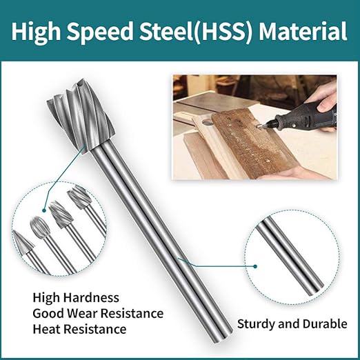20PCS HSS Rotary Burr Set, Carving Bits and Engraving Router Bit Set for Rotary Tool Accessories with 1/8"(3mm) Shank for Woodworking, Engraving, Drilling,Grooving