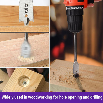 Spade Drill Bit Set, 15Pcs Carbon Steel Paddle Flat Bit with Quick Change Shank (1/4" to 1-1/2"), Woodworking Drilling Flat Bits Suitable for Wood Plastic Rubber PVC Drilling Hole