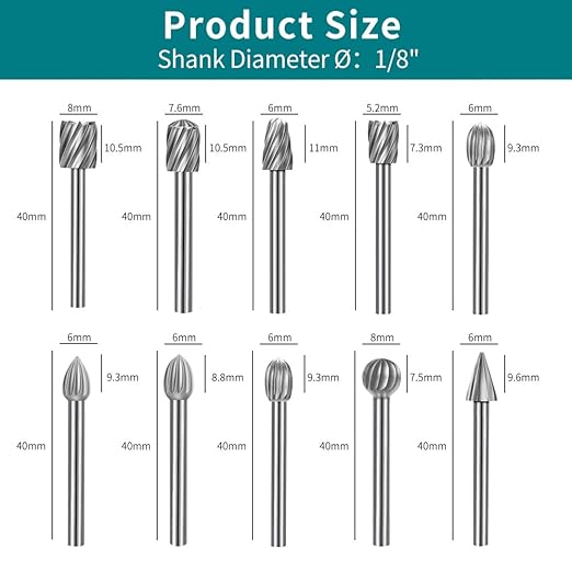 20PCS HSS Rotary Burr Set, Carving Bits and Engraving Router Bit Set for Rotary Tool Accessories with 1/8"(3mm) Shank for Woodworking, Engraving, Drilling,Grooving