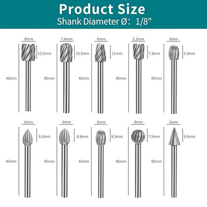 20PCS HSS Rotary Burr Set, Carving Bits and Engraving Router Bit Set for Rotary Tool Accessories with 1/8"(3mm) Shank for Woodworking, Engraving, Drilling,Grooving