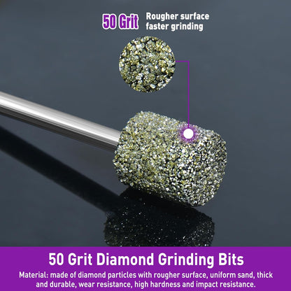 12PCS Diamond Grinding Bit Compatible with Dremel, Stone Carving Set with 50Grit Diamond Coated Bits Polishing Kit with 1/8" (3mm) Shank Rotary Tools Accessories for Stone Rocks Jewelry Glass Ceramics