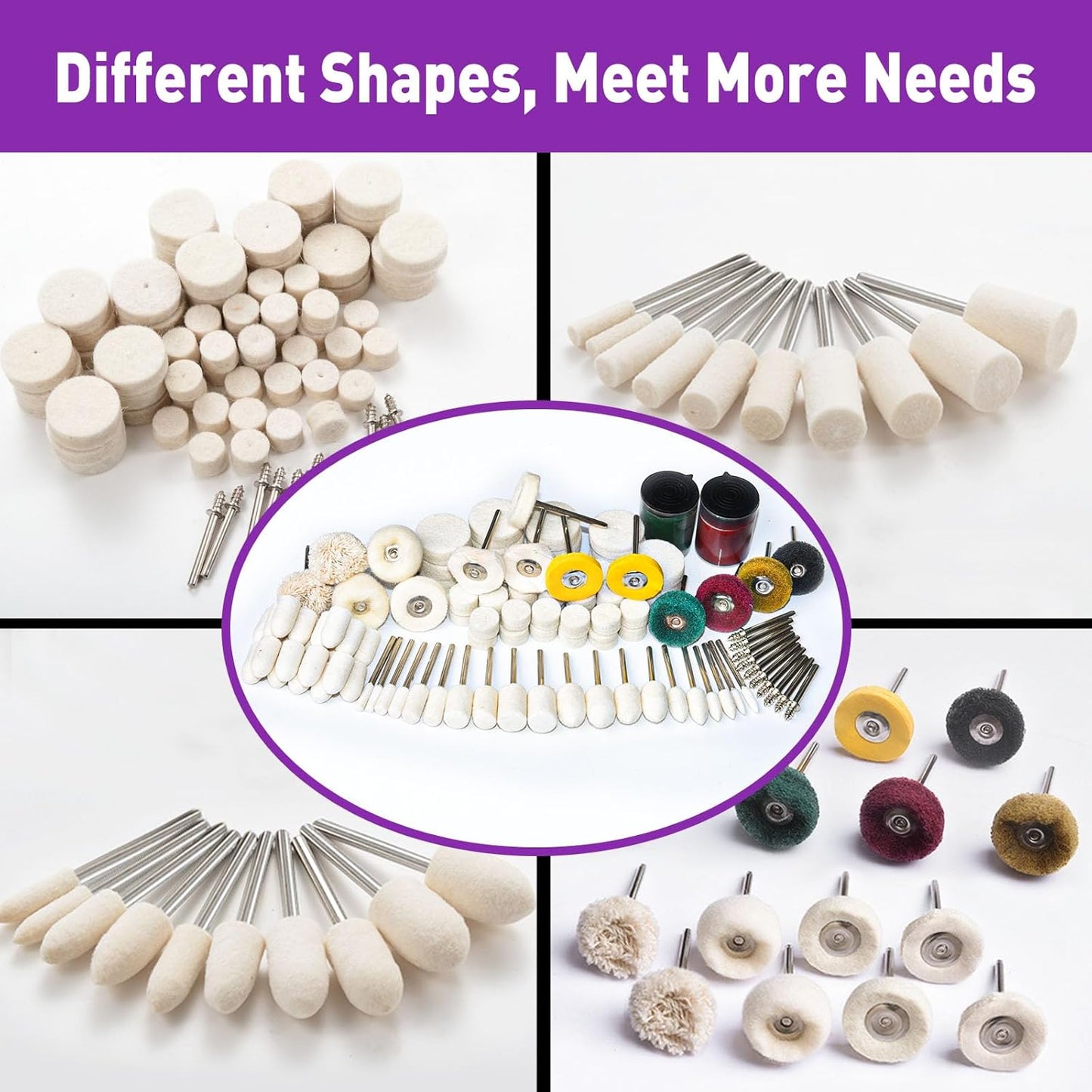 114 PCS Polishing Kit with 2Pcs Polishing Compound for Dremel, Abrasive Buffing Wheels Polishing Bits for Rotary Tool Accessories with 1/8 Inch Shank, Sanding Kit for Metal Wood Watch Jewelry Brass