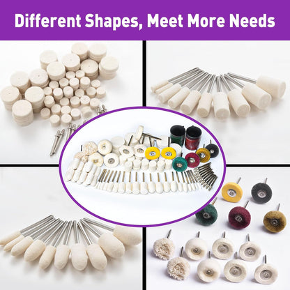 114 PCS Polishing Kit with 2Pcs Polishing Compound for Dremel, Abrasive Buffing Wheels Polishing Bits for Rotary Tool Accessories with 1/8 Inch Shank, Sanding Kit for Metal Wood Watch Jewelry Brass