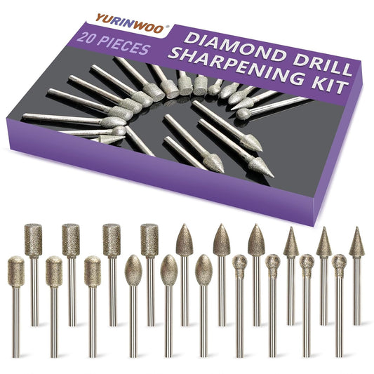 Diamond Drill Grinding Bit Set, Stone Carving Rotary Tools Polishing Kits Diamond-Coated with 1/8-inch Shank Universal Fitment for Stone Glass Ceramics