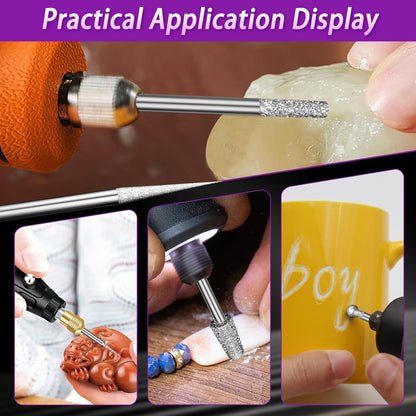 52Pcs Diamond Grinding Bit Polishing Kit Compatible with Dremel, Stone Carving Set Diamond Bits 1/8" (3mm) Shank Accessories for Stone Glass Ceramics Carving, Polishing, Grinding