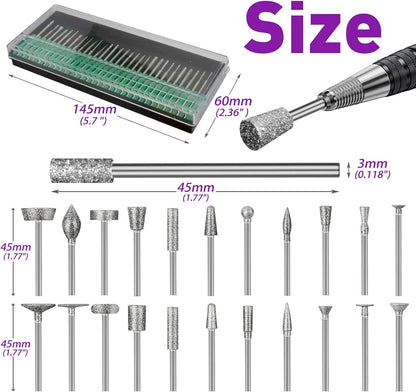 52Pcs Diamond Grinding Bit Polishing Kit Compatible with Dremel, Stone Carving Set Diamond Bits 1/8" (3mm) Shank Accessories for Stone Glass Ceramics Carving, Polishing, Grinding