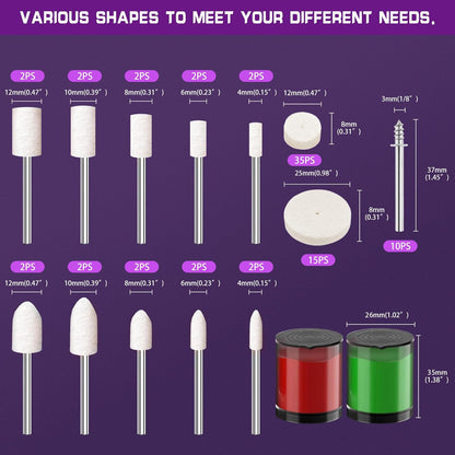 80Pcs Buffing Wheels Kit With 2Pcs Compound Compatible With Dremel Rotary Tool, Different Shapes of Polishing Wheel for Drill With 3mm(1/8'') Shank for Metal Jade Glass