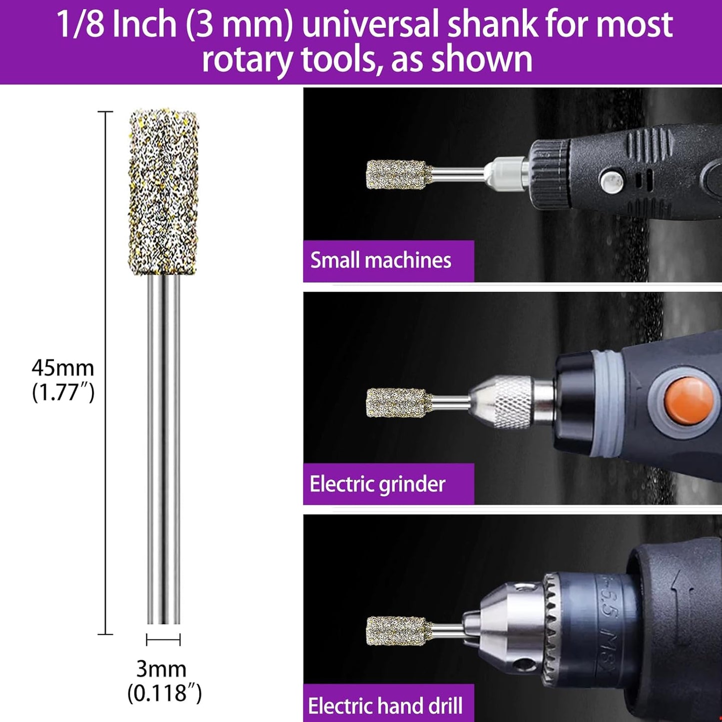12PCS Diamond Grinding Bit Compatible with Dremel, Stone Carving Set with 50Grit Diamond Coated Bits Polishing Kit with 1/8" (3mm) Shank Rotary Tools Accessories for Stone Rocks Jewelry Glass Ceramics