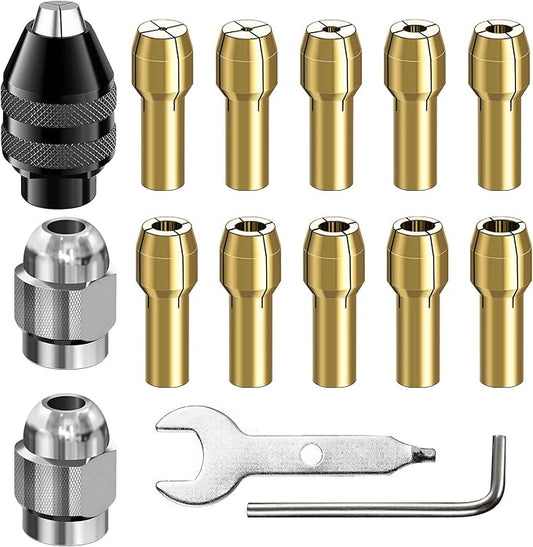 4486 Multi Chuck Set 15Pcs,Brass Collet Set,Collet Nut Kit,0.8-3.2mm Replacement Keyless Quick Change Chuck Rotary Tool Accessory Compatible with Dremel 3000(M7x0.75mm Long)