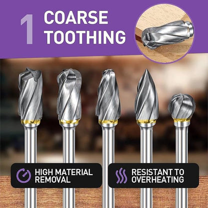Carving Bits Compatible with Dremel, 10Pcs Carbide Burr Set Grinding Bits with 1/8" Shank, Die Grinder Bits Wood Stone Carving Cutting Engraving Grinder Accessories Kit Attachment