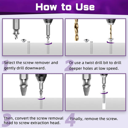 9PCS Damaged Screw Extractor Set, Upgrade Material HSS 6542, with Drill Bit Kit, Holiday or Birthday Gift for Men, Stripped Screws Nuts & Bolts Tools, for Damaged Broken Stripped Screws