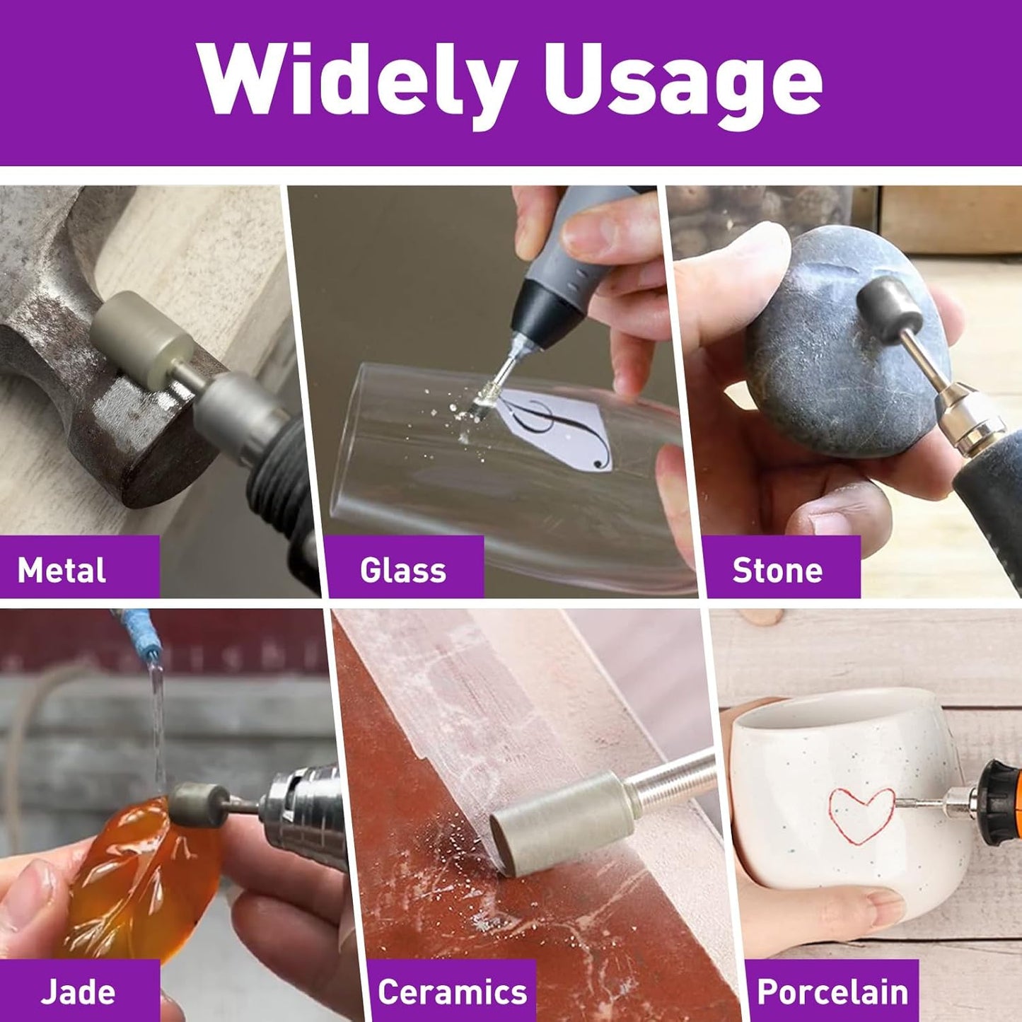 12PCS Diamond Grinding Bit Compatible with Dremel, Stone Carving Set with 50Grit Diamond Coated Bits Polishing Kit with 1/8" (3mm) Shank Rotary Tools Accessories for Stone Rocks Jewelry Glass Ceramics