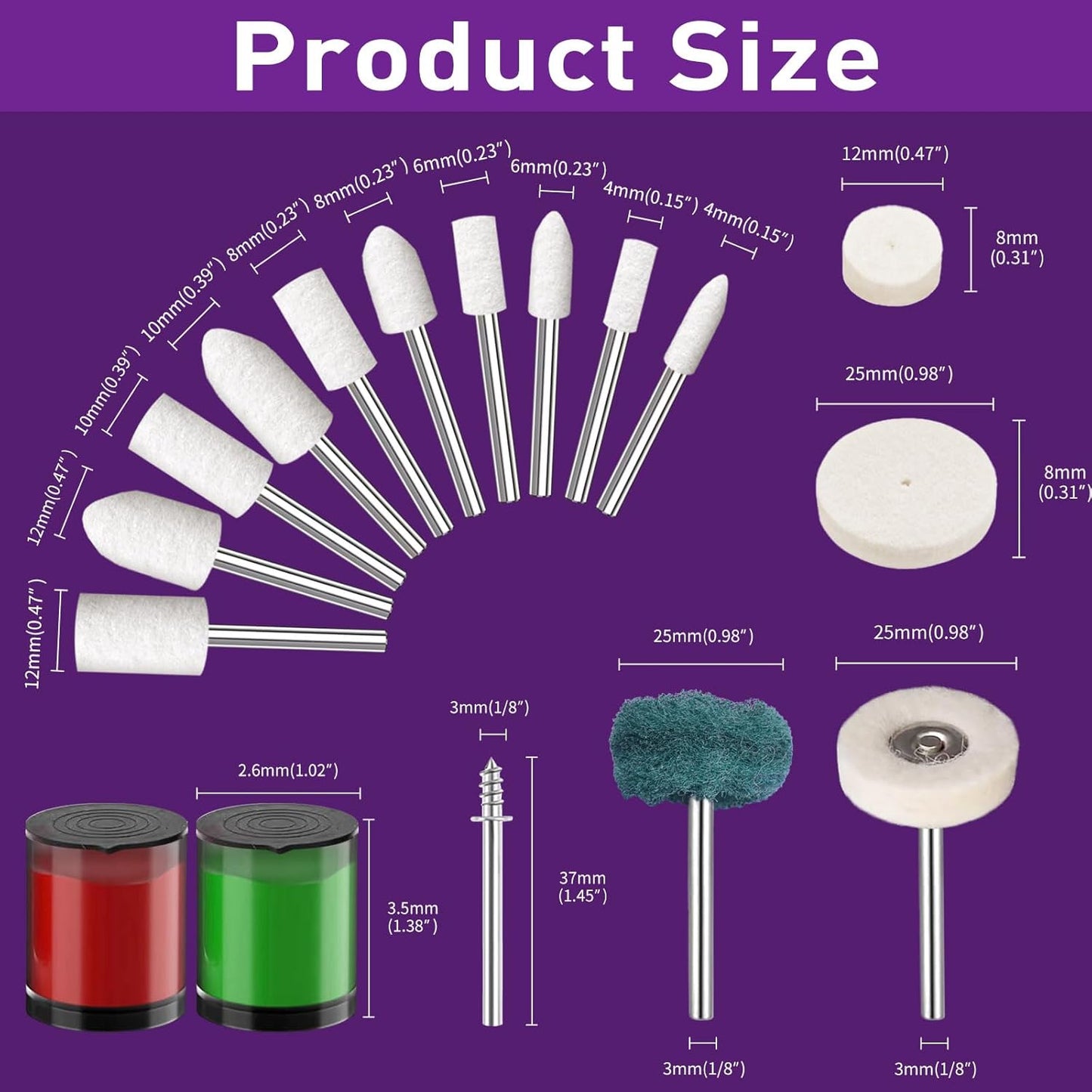 114 PCS Polishing Kit with 2Pcs Polishing Compound for Dremel, Abrasive Buffing Wheels Polishing Bits for Rotary Tool Accessories with 1/8 Inch Shank, Sanding Kit for Metal Wood Watch Jewelry Brass