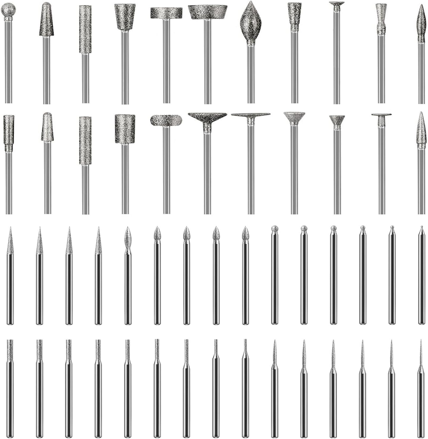 52Pcs Diamond Grinding Bit Polishing Kit Compatible with Dremel, Stone Carving Set Diamond Bits 1/8" (3mm) Shank Accessories for Stone Glass Ceramics Carving, Polishing, Grinding