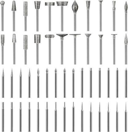 52Pcs Diamond Grinding Bit Polishing Kit Compatible with Dremel, Stone Carving Set Diamond Bits 1/8" (3mm) Shank Accessories for Stone Glass Ceramics Carving, Polishing, Grinding