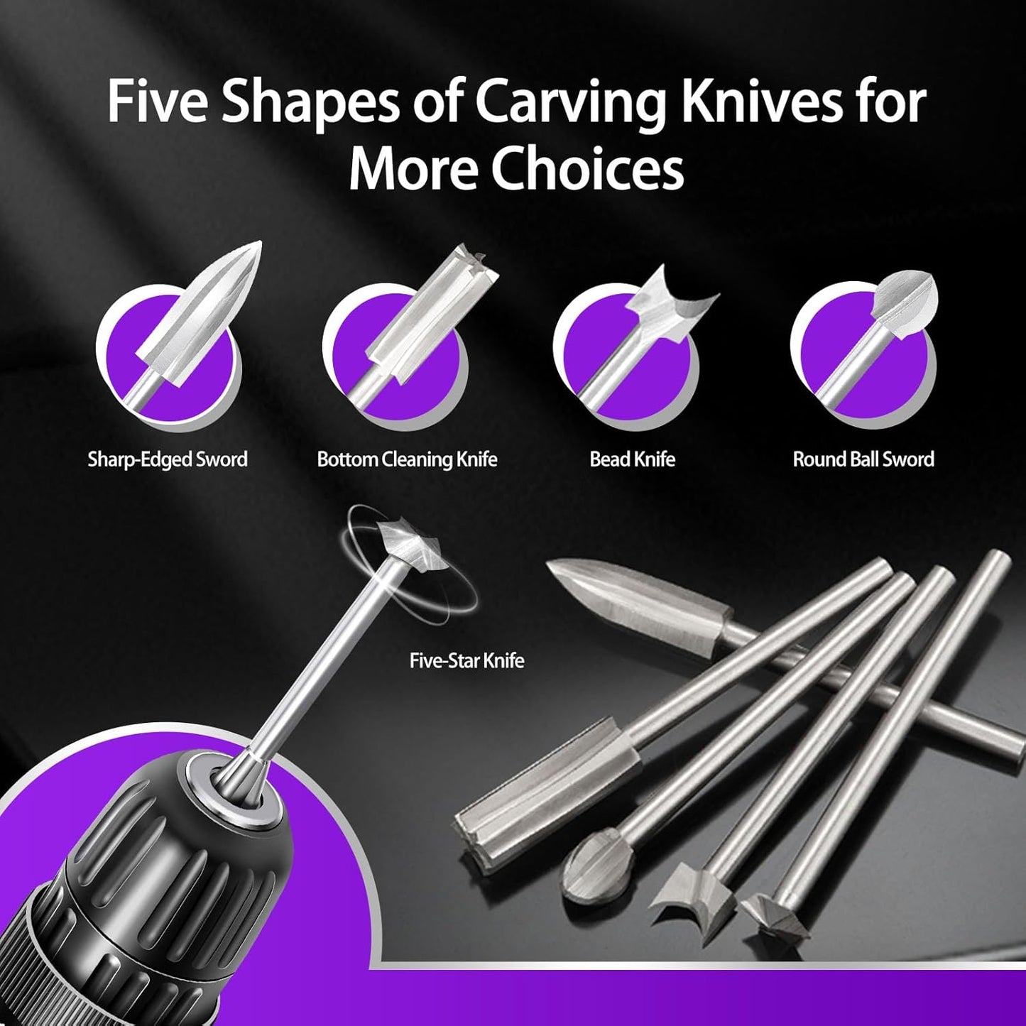 Wood Carving Drill Bit Set Compatible with Dremel Rotary Tools, Different Shapes of Engraving Bits with 1/8Inch Shank Meeting Woodworking Carving, Drilling Hole, Grinding,Drawing Lines Needs