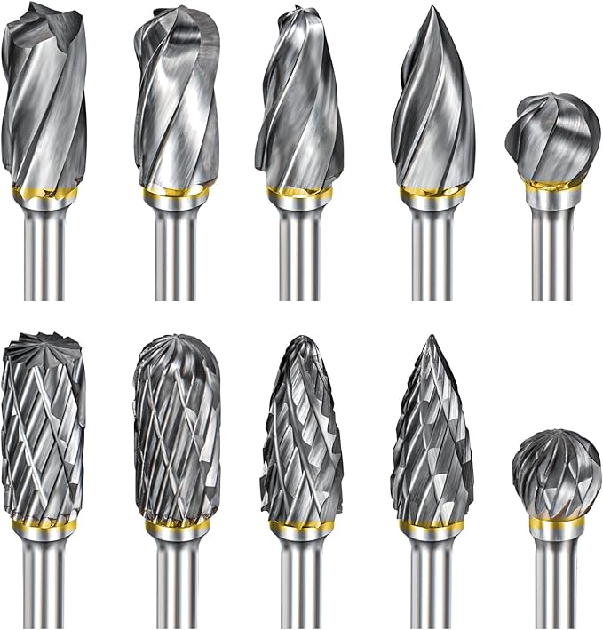 Carving Bits Compatible with Dremel, 10Pcs Carbide Burr Set Grinding Bits with 1/8" Shank, Die Grinder Bits Wood Stone Carving Cutting Engraving Grinder Accessories Kit Attachment