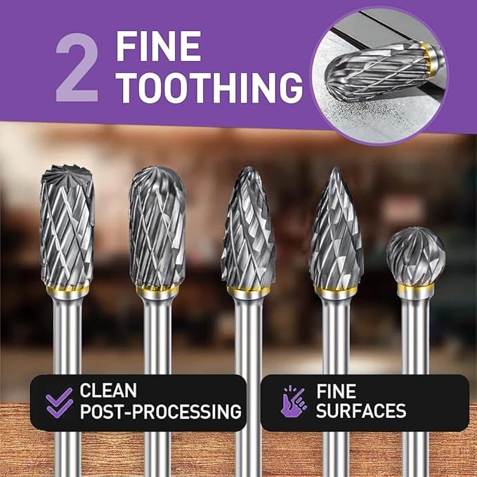 Carving Bits Compatible with Dremel, 10Pcs Carbide Burr Set Grinding Bits with 1/8" Shank, Die Grinder Bits Wood Stone Carving Cutting Engraving Grinder Accessories Kit Attachment