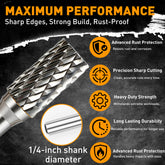 10Pcs 1/4" Shank Tungsten Carbide Burr Bits Compatible with Dremel