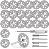 FOTYBEI 20pcs 545 Diamond Coated Cutting Wheel (20mm) for Dremel Rotary Tool with 402 Mandrel (3mm) 4pcs and Screwdriver for Rotary Tool Accessories Stone Glass Cutting (20pcs-20mm)