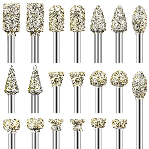 60 Grit Diamond Grinding Bits Compatible with Dremel Rotary Tool, 20 Pcs Stone Carving Diamond Drill Bits with 1/8 Inch Shank for Stone Carving, DIY Grinding, Polishing, Engraving