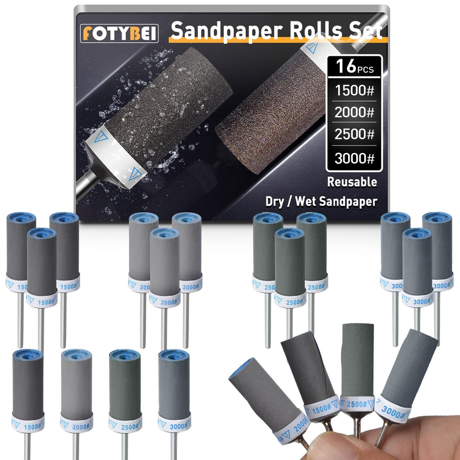 1500 2000 2500 3000 Grit Reusable Sanding Rolls & Sticks Kit for Dremel Rotary Tool with 1/8" Shank, 16Pcs Sanding Drums Accessories Dry/Wet Abrasive Cylinders for Wood/Metal/Jade Polishing