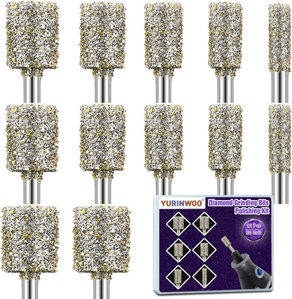 12PCS Diamond Grinding Bit Compatible with Dremel, Stone Carving Set with 50Grit Diamond Coated Bits Polishing Kit with 1/8" (3mm) Shank Rotary Tools Accessories for Stone Rocks Jewelry Glass Ceramics