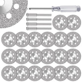 FOTYBEI 20pcs 545 Diamond Coated Cutting Wheel (20mm) for Dremel Rotary Tool with 402 Mandrel (3mm) 4pcs and Screwdriver for Rotary Tool Accessories Stone Glass Cutting (20pcs-20mm)