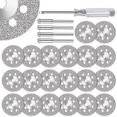 FOTYBEI 20pcs 545 Diamond Coated Cutting Wheel (20mm) for Dremel Rotary Tool with 402 Mandrel (3mm) 4pcs and Screwdriver for Rotary Tool Accessories Stone Glass Cutting (20pcs-20mm)
