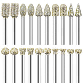 20pcs 10 Shapes 1/8" Shank 120 Grit Diamond Grinding Burr Drill Bit Set for Dremel Rotary Tool