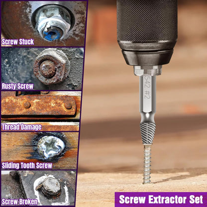 9PCS Damaged Screw Extractor Set, Upgrade Material HSS 6542, with Drill Bit Kit, Holiday or Birthday Gift for Men, Stripped Screws Nuts & Bolts Tools, for Damaged Broken Stripped Screws