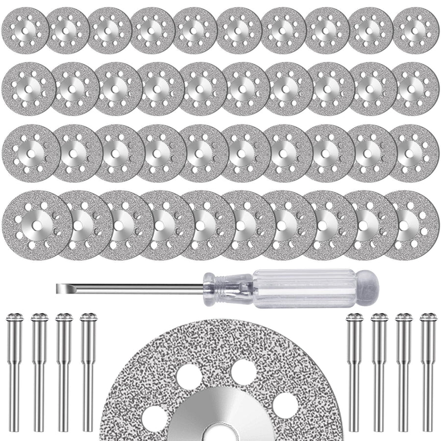 FOTYBEI 20pcs 545 Diamond Coated Cutting Wheel (20mm) for Dremel Rotary Tool with 402 Mandrel (3mm) 4pcs and Screwdriver for Rotary Tool Accessories Stone Glass Cutting (20pcs-20mm)