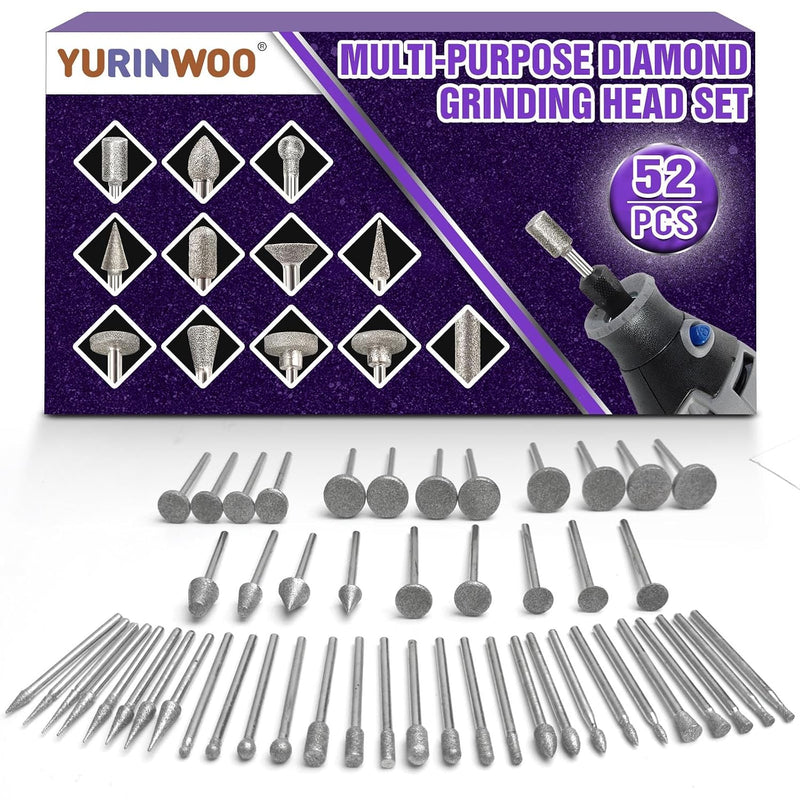 52Pcs 120 Grit Diamond Stone Carving Bits Set – 1/8" (3mm) Shank | YURINWOO