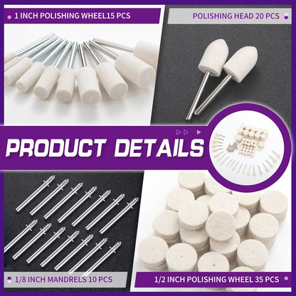 80Pcs Buffing Wheels Kit With 2Pcs Compound Compatible With Dremel Rotary Tool, Different Shapes of Polishing Wheel for Drill With 3mm(1/8'') Shank for Metal Jade Glass